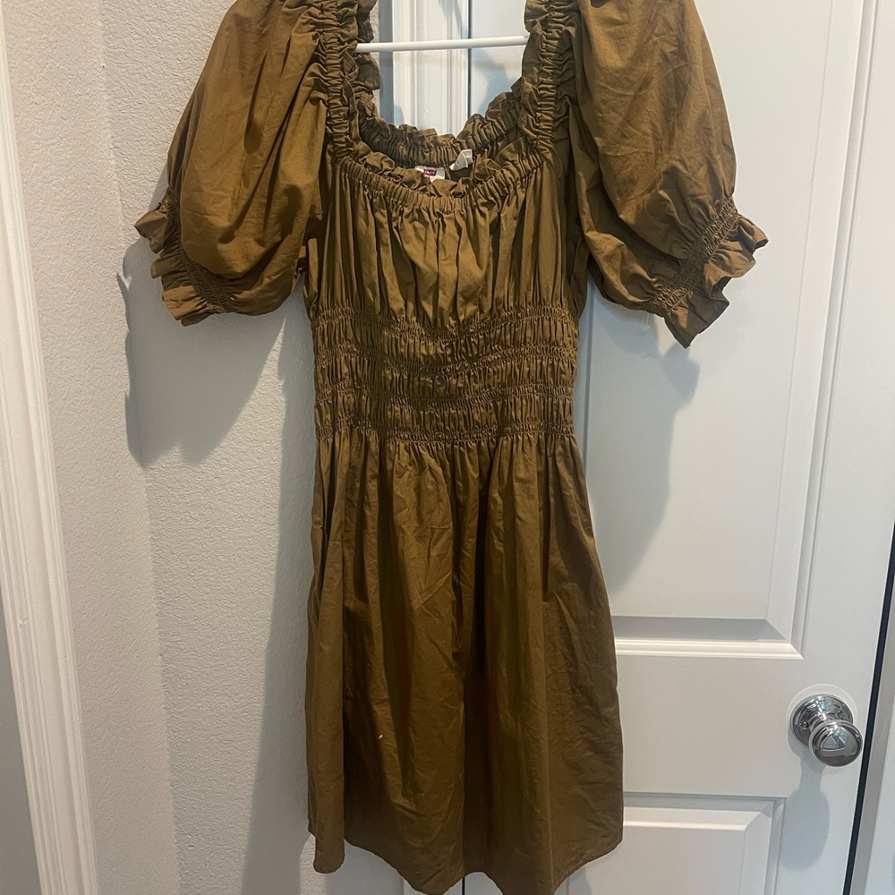 Army green Puff Sleeve Dress